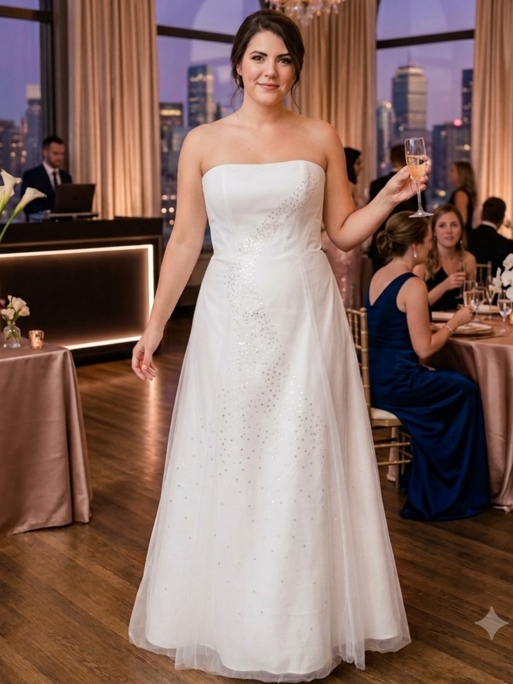 Vintage NWT Cassandra Stone Size 12 Strapless White Gown with Crystal Accents